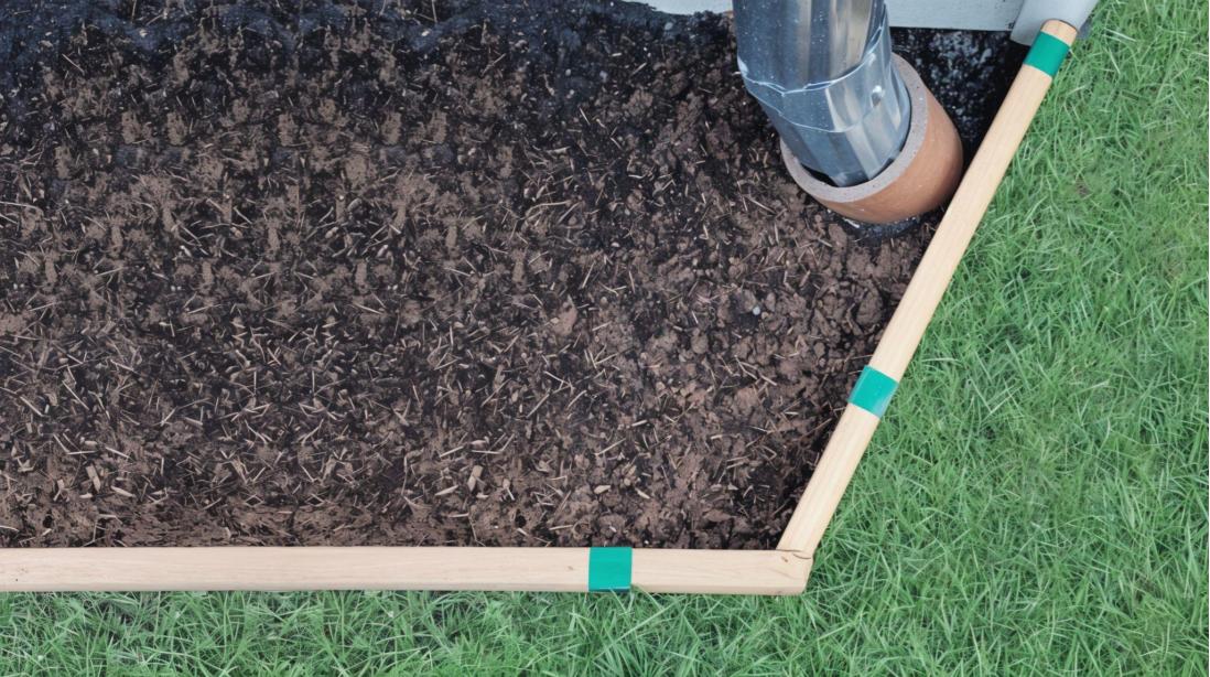 Lawn edging created with 2x4 pressure treated lumber and Forest Green 2xEDGE Staples.