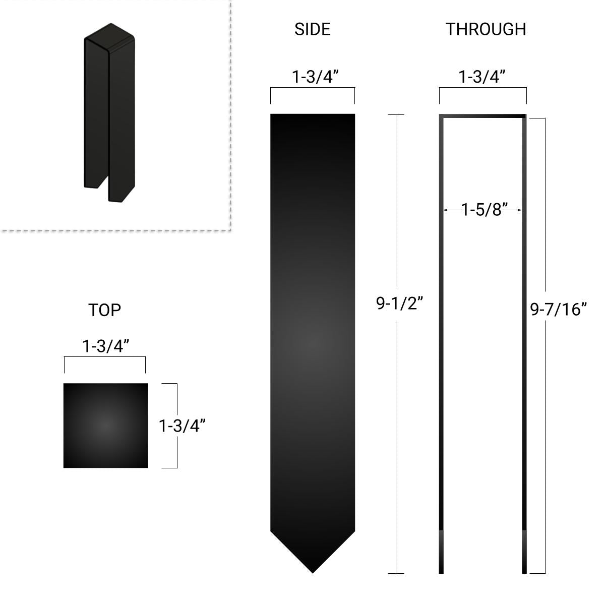 Illustration showing dimensions of 2xEDGE Staples (black and white).