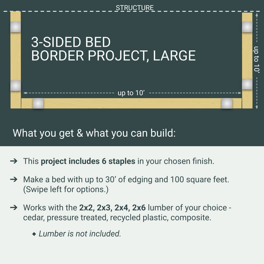 Garden Bed Edging Project, 3 Sides, Large, 6 Staples