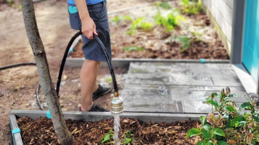 Wood garden edging installed flush with soil along a planting bed.