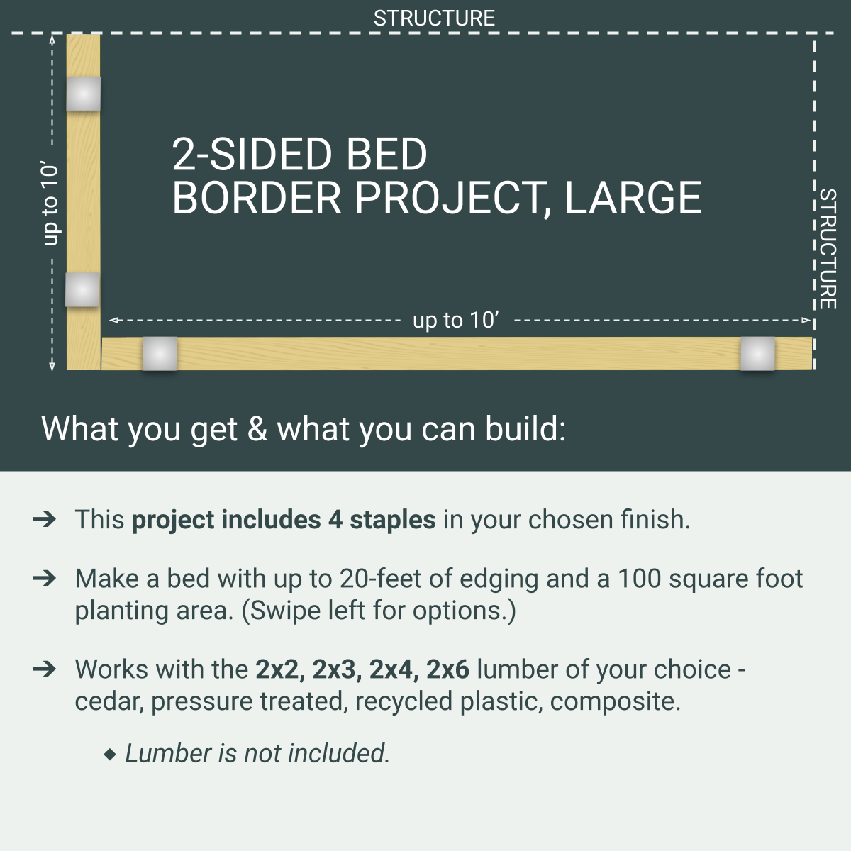 Garden Bed Edging Project, 2 Sides, Large, 4 Staples