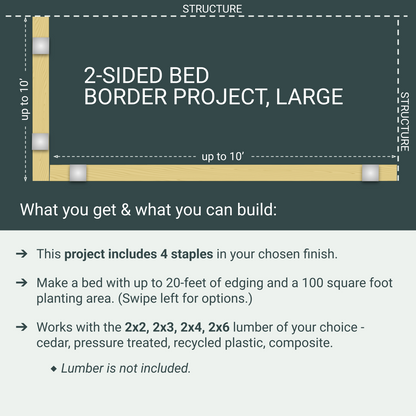 Garden Bed Edging Project, 2 Sides, Large, 4 Staples