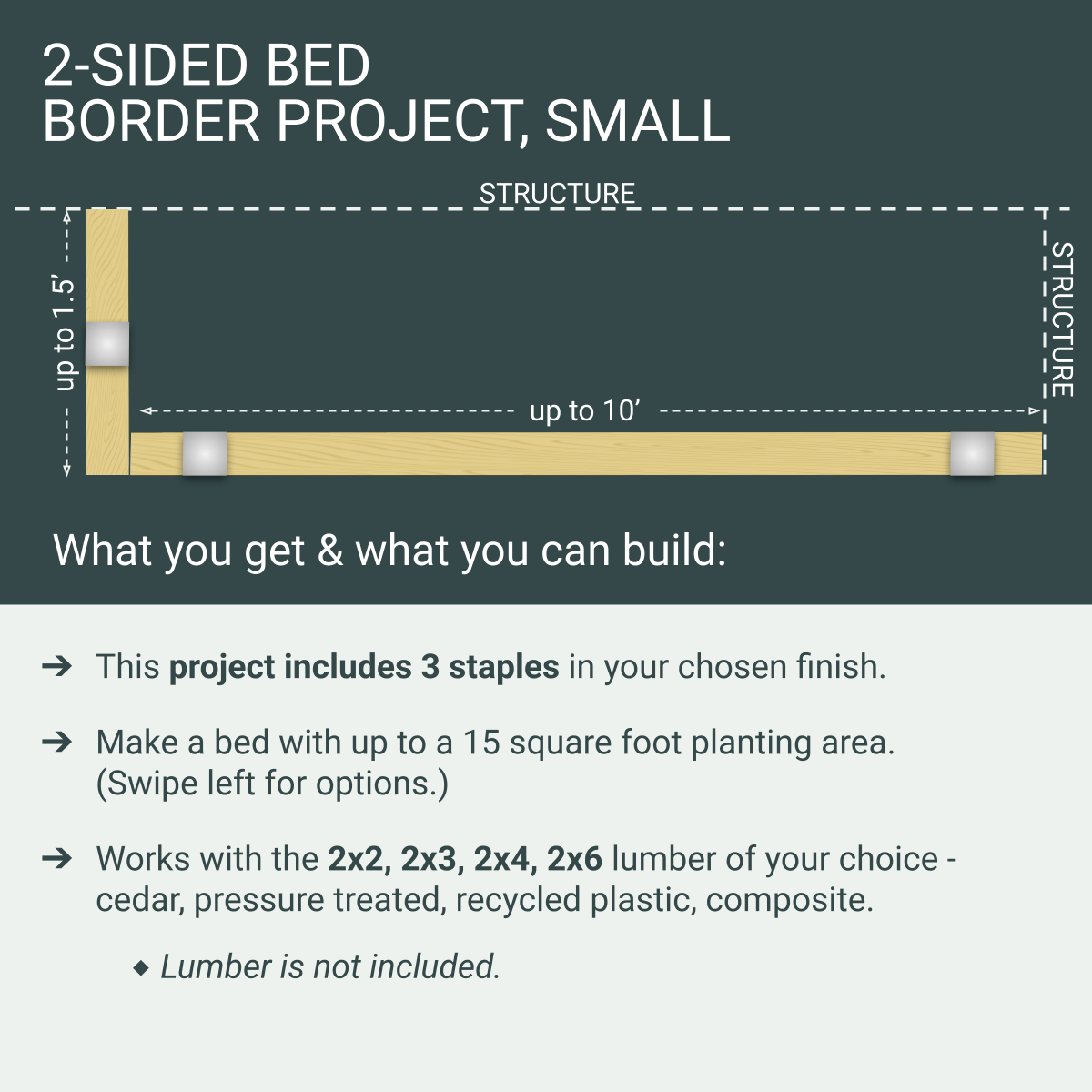 Garden Bed Edging Project, 2 Sides, Small, 3 Staples