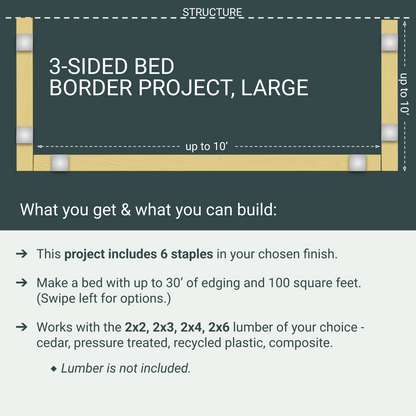 Garden Bed Edging Project, 3 Sides, Large, 6 Staples
