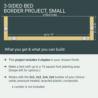 Garden Bed Edging Project, 3 Sides, Small, 4 Staples