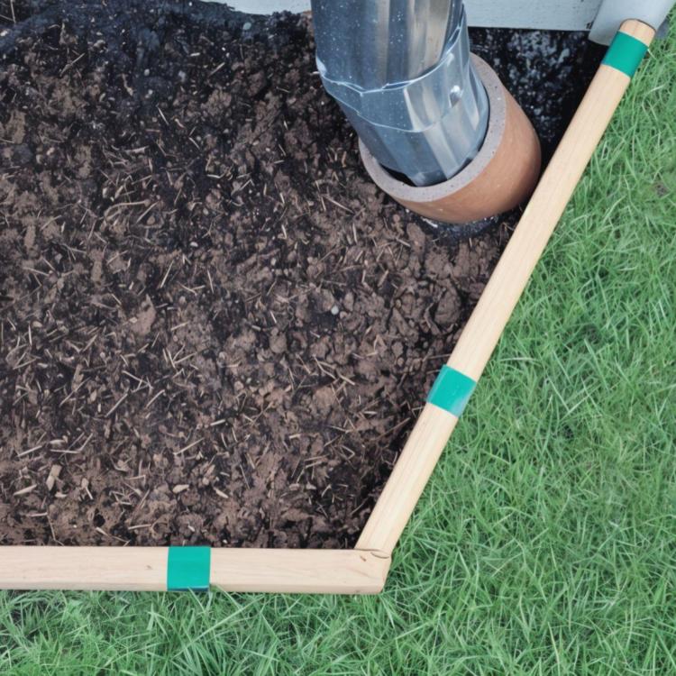 Forest Green 2xEDGE Staples and 2x4 lumber installed as lawn edging between grass and organic mulch.