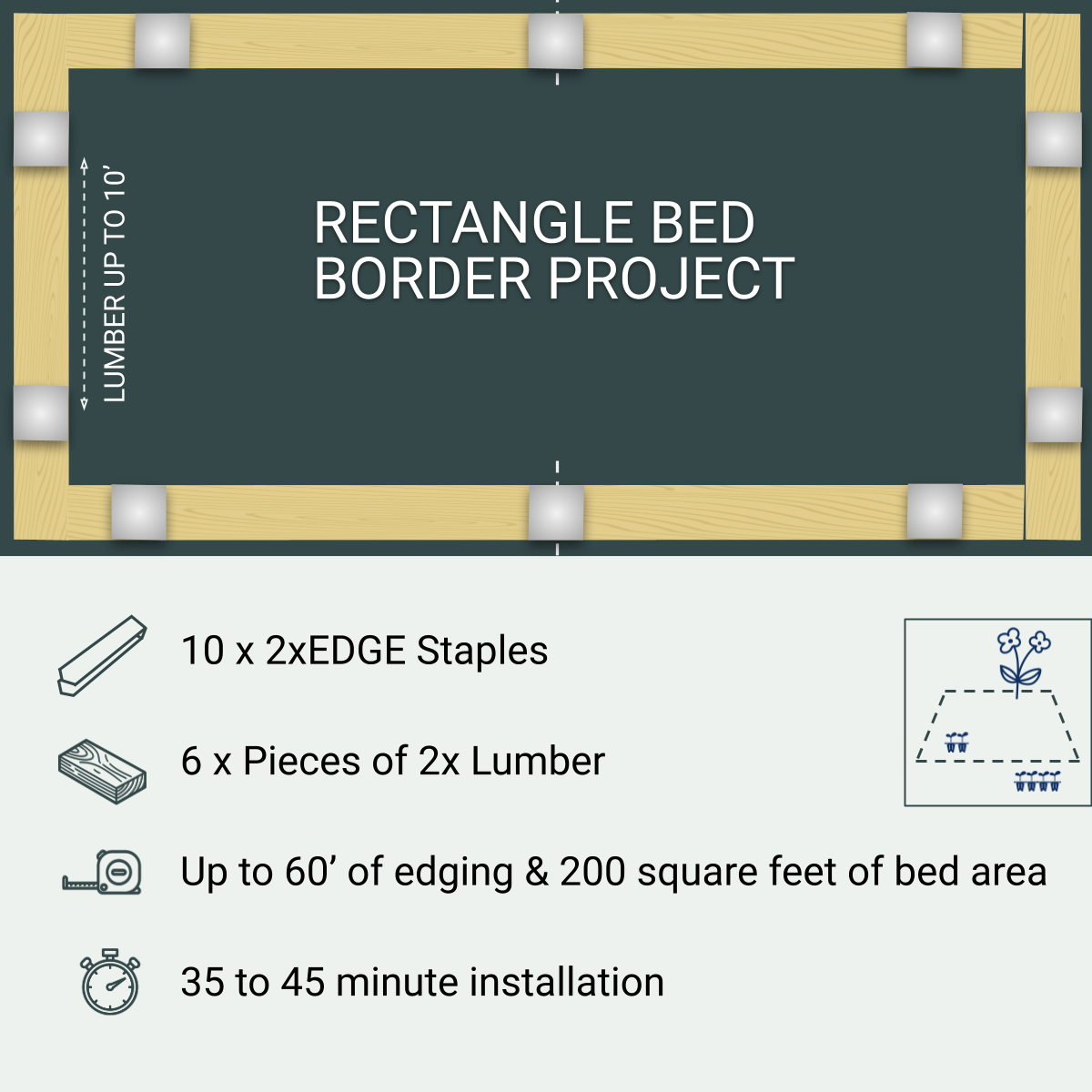 Rectangle Bed Border Project, 10 Staples
